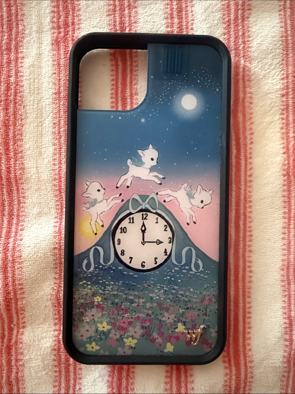 Laufey Whimsical Deer Clock iPhone Case in Blue and Pink
